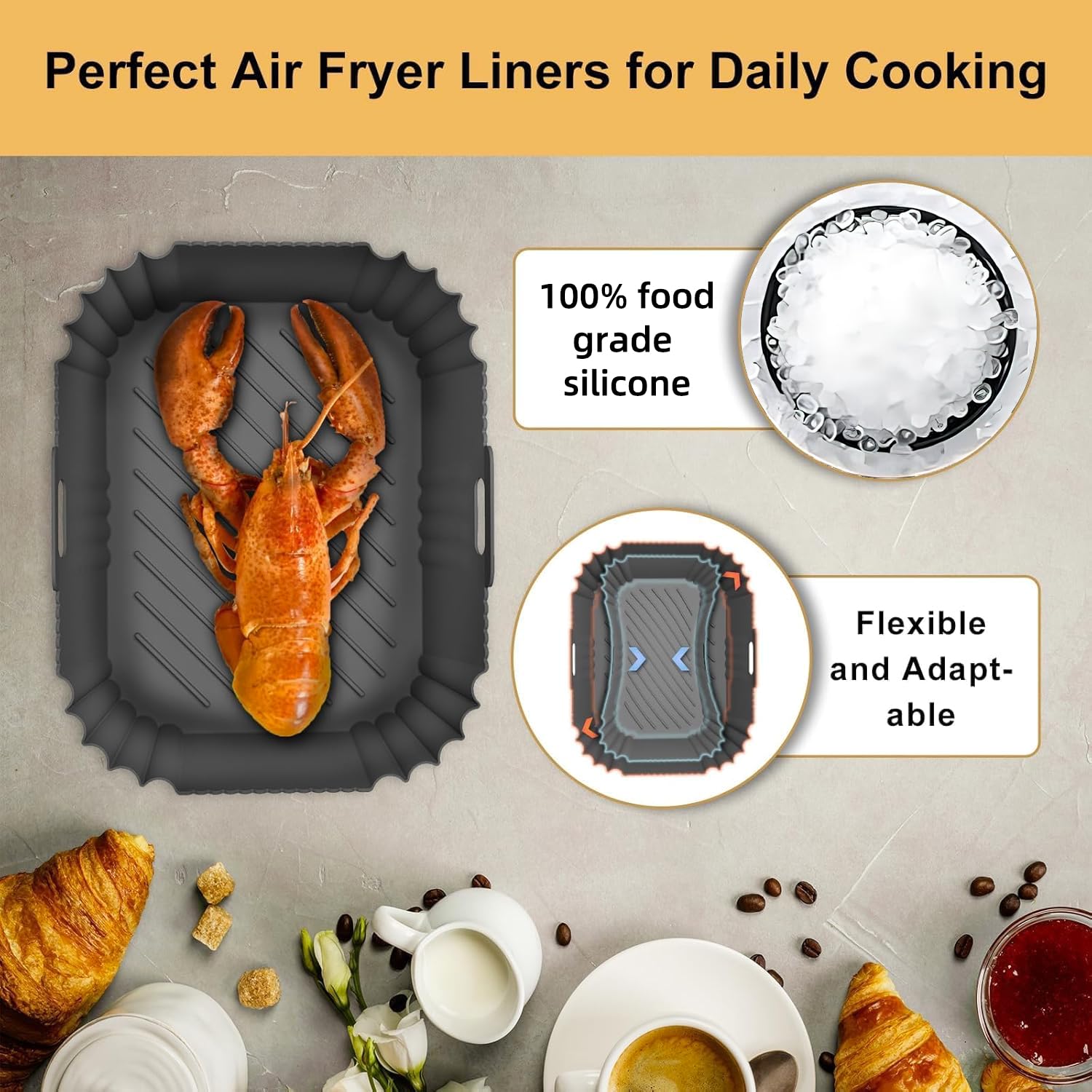 HONYAO Akcesoria do Frytkownicy na Gorące Powietrze do Dual Zone 7,6-10 L, 2 sztuki Silikonowa Frytkownica Akcesoria bez BPA kompatybilne Ninja AF300EU AF400EU i innymi Dual Airfryer