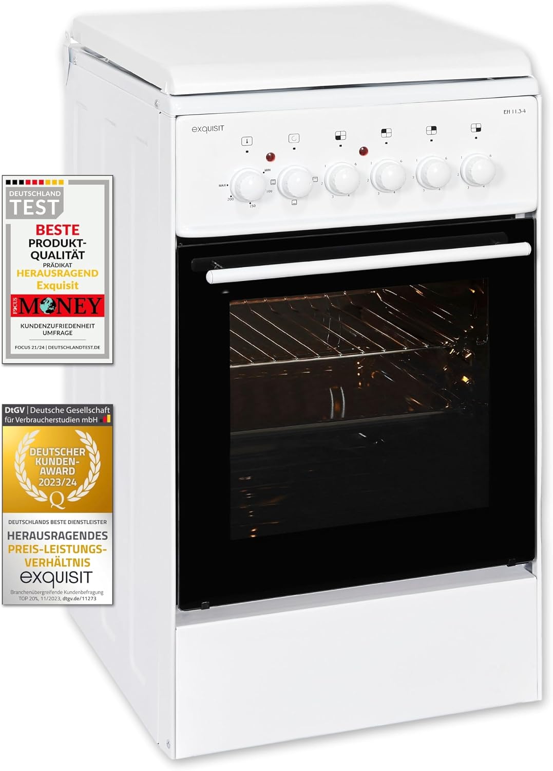 Exquisit EH 11.3-4 Electric Stove 50 cm Ground Hob 50 L Cooking Space White [Energy Class A]
