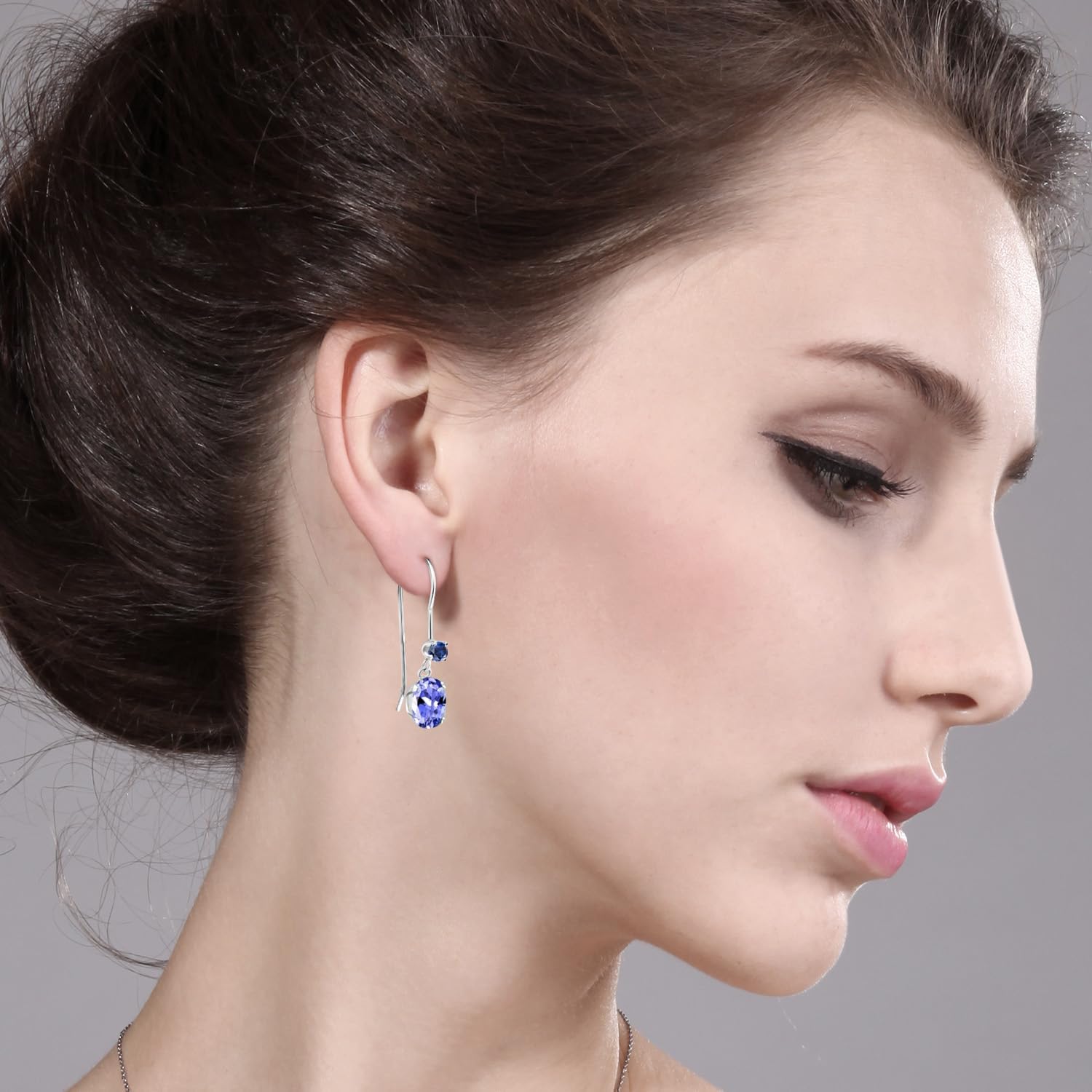 Gem Stone King 925 Sterling Silver Blue Tanzanite and Blue Created Sapphire French Wire Dangle Hook Earrings For Women (1.52 Cttw, Gemstone December Birthstone, Oval 7X5MM)
