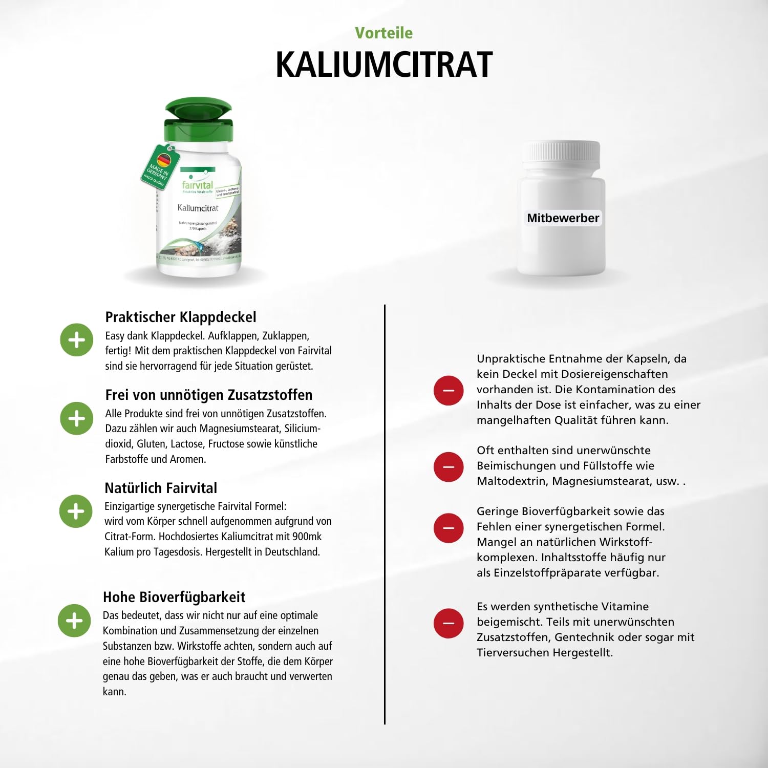 fairvital Kaliumcitrat Kapseln, HOCHDOSIERT, 300mg Kalium pro Kapsel, VEGAN, Potassium Citrate, 270 Kapseln