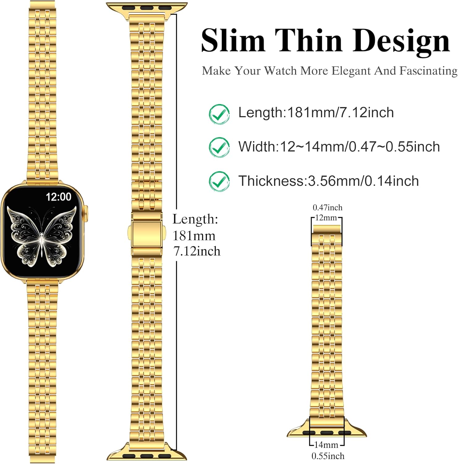 MioHHR Slim Metal Bands Compatible with Apple Watch Band Ultra3/2/1 Series 11 10 9 8 7 6 5 4 3 2 1 SE3/2/1, Thin Stainless Steel Strap for Women iWatch Band 49mm 46mm 45mm 44mm 42mm 41mm 40mm 38mm - Image 3