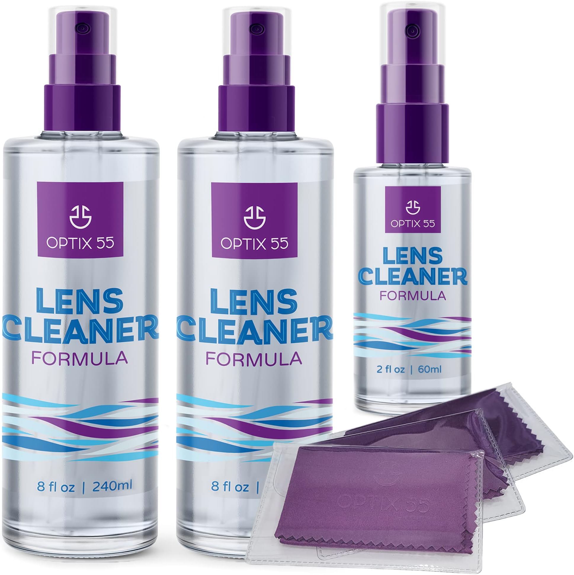 (6 Piece Set) - Lens Cleaner Spray Kit - Alcohol & Ammonia Free (2) 240ml + (1) 60ml Eye Glasses Cleaner Spray Bottles + (3) Microfiber Cleaning Cloths Safe for Eyeglasses, Lenses & Screens Streak-...