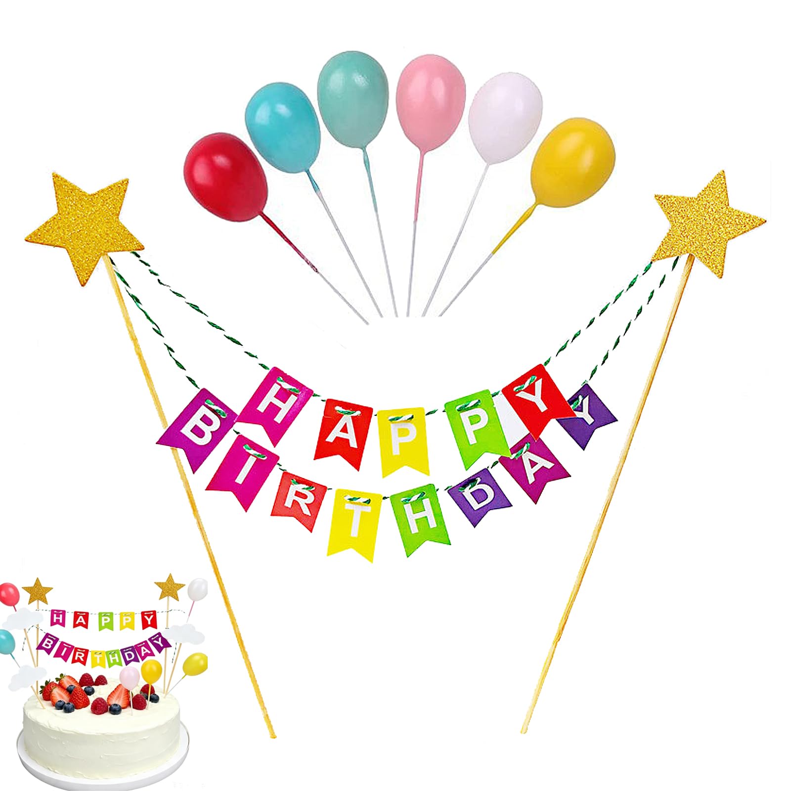 Birthday Cake Topper Bunting Set, Happy Birthday Cake Topper Bunting