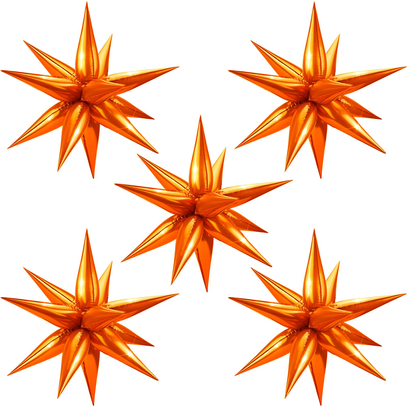 Moukiween 60 PCS Orange Star Balloons, 12 Point Cone Explosion Star Foil Balloons for Birthday, Wedding, Baby Shower, Halloween, Thanksgiving