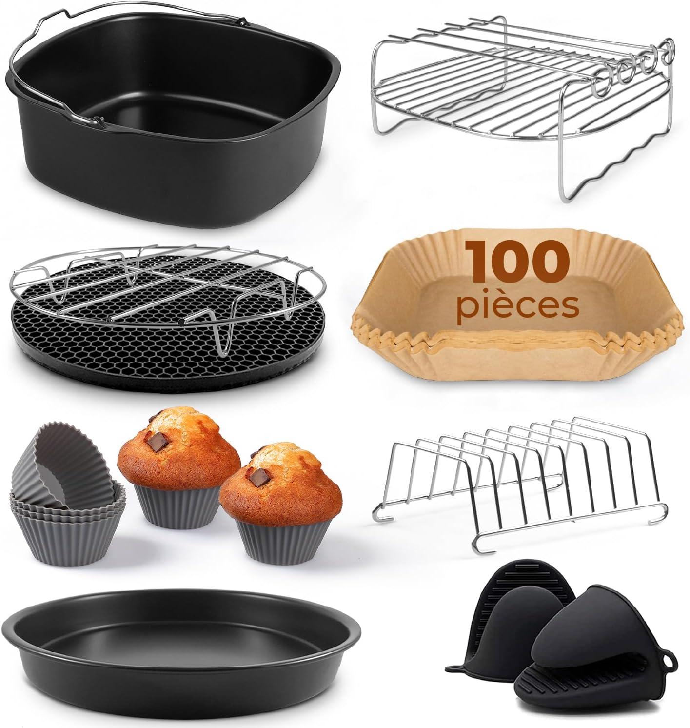Kit D'accessoires Fentic Pour Air Fryer – Compatible Ninja Foodi Dual Zone AF300/AF400 – 7,6L à 9,5L – Livre De Recettes Inclus