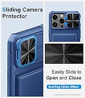 Vista 4 de Funda para iPhone 16 Pro Max con tarjetero (4-5 tarjetas), funda deslizante para cámara y protección de grado militar, a prueba de golpes, Azul