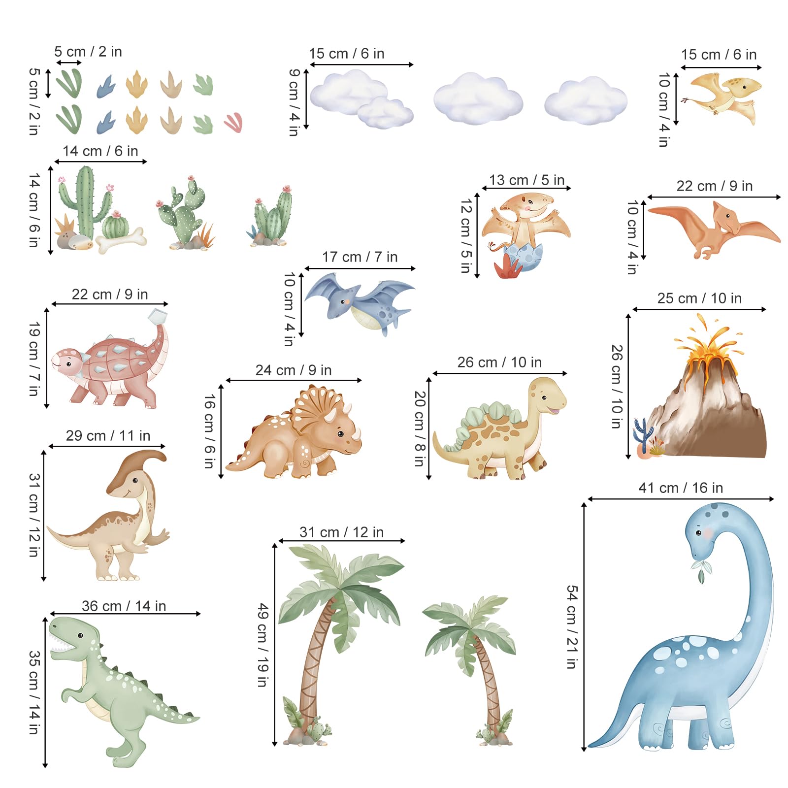 wondever Large Boho Dinosaur Wall Stickers Watercolor Dino Tropical Plants Volcano Peel and Stick Wall Art Decals for Baby Nursery Kids Bedroom Playroom - Image 4