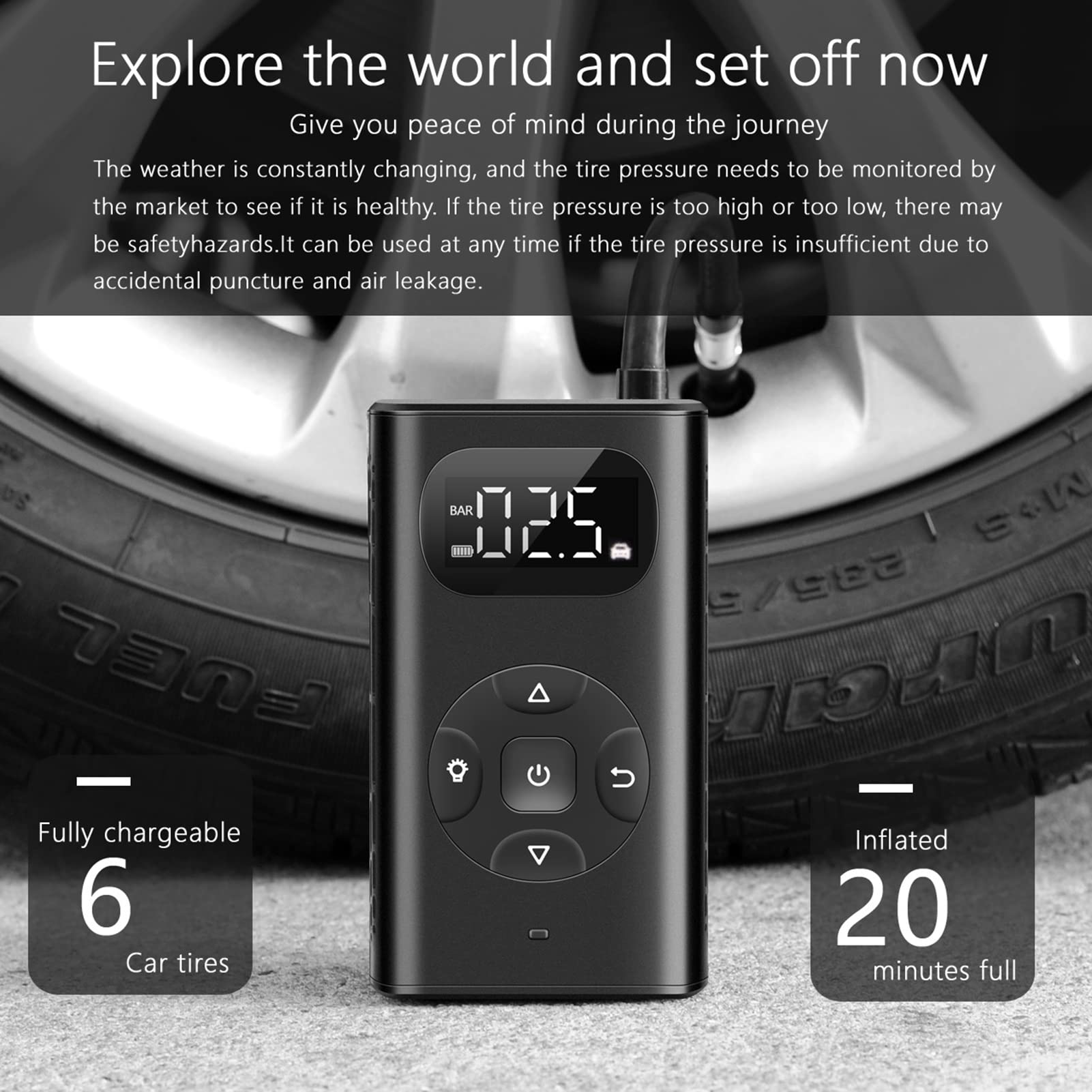 Mini compresseur d'air portatif sans Fil de gonfleur de Pneu, Affichage numérique, Rechargeable par USB, Pompe à air électrique pour pneus de Voiture, balles