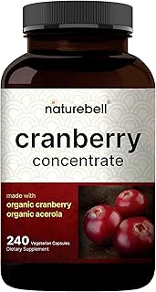 NatureBell Cranberry Pills with Acerola, 240 Veggie Capsules | Fresh Cranberries Extract – Organic Ingredients – Supports Urinary Tract Health – Sugar Free