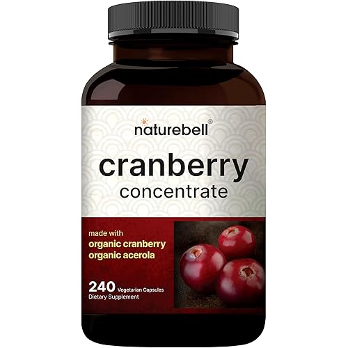 NatureBell Cranberry Pills with Acerola, 240 Veggie Capsules | Fresh Cranberries Extract – Organic Ingredients – Supports Urinary Tract Health – Sugar Free