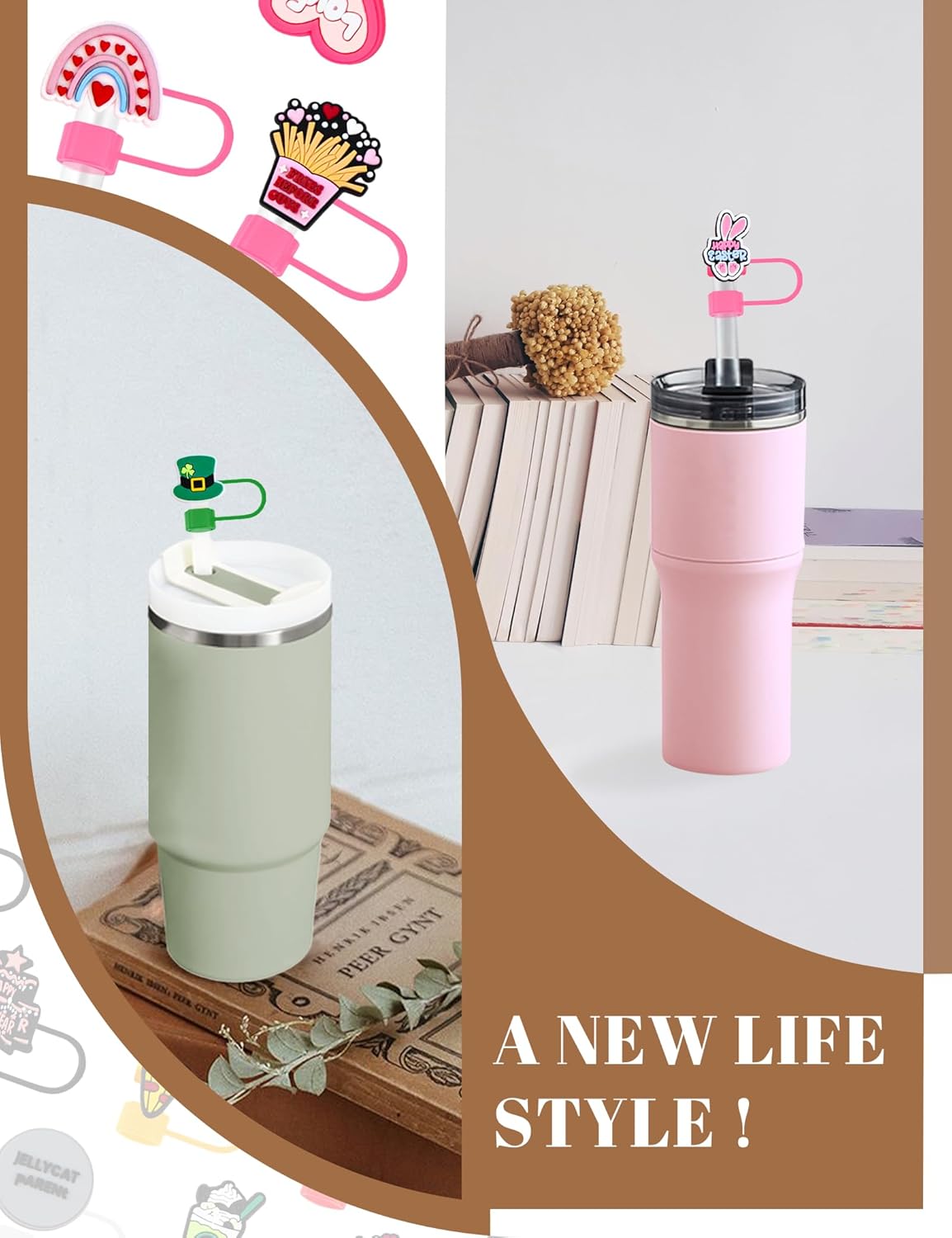 20Pcs Random Different Straw Cover Toppers for Stanley 30&40 oz Tumbler Cute Cartoon Straw Covers Cap 10mm/0.4in Dust-Proof Reusable Lids - Image 6