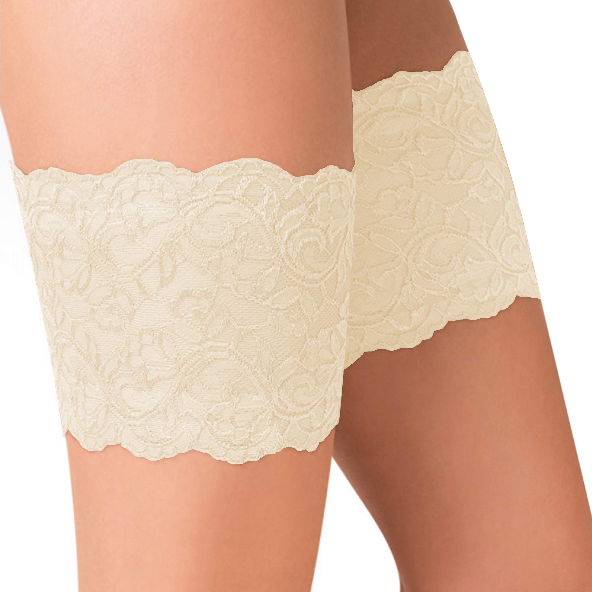 Elastische Oberschenkelbänder Gegen Reibung Spitze Anti Chafing Schenkel Band - Beige Schwarz von Gabriella