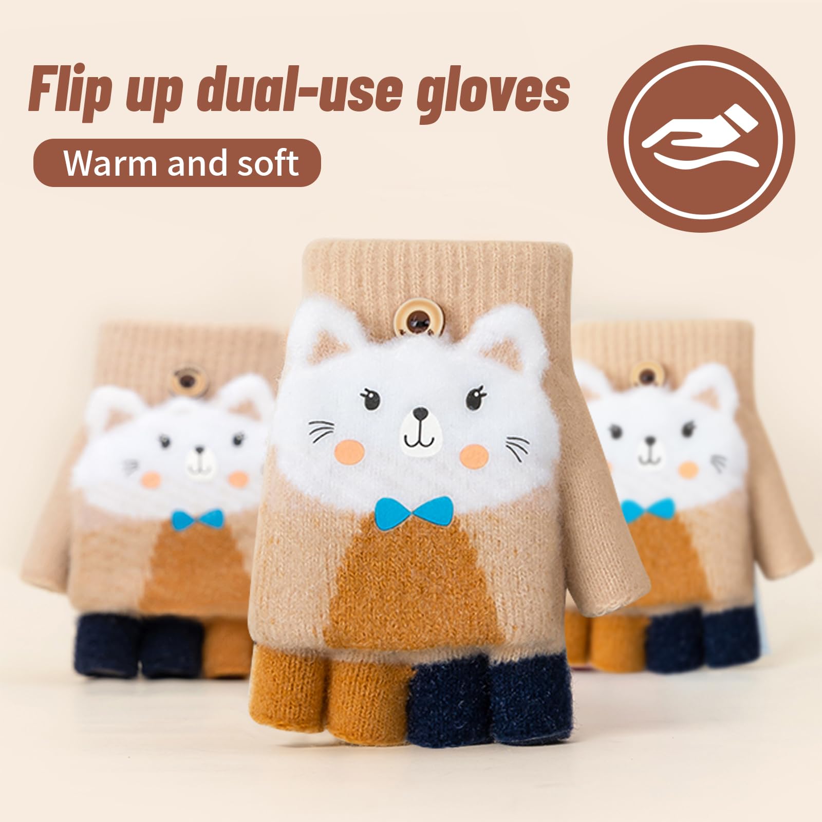Guantes de Invierno Convertibles para Niños y Niñas de 6 a 15 Años - Térmicos, Sin Dedos, Con Tapa Abatible, Cálidos y Elásticos