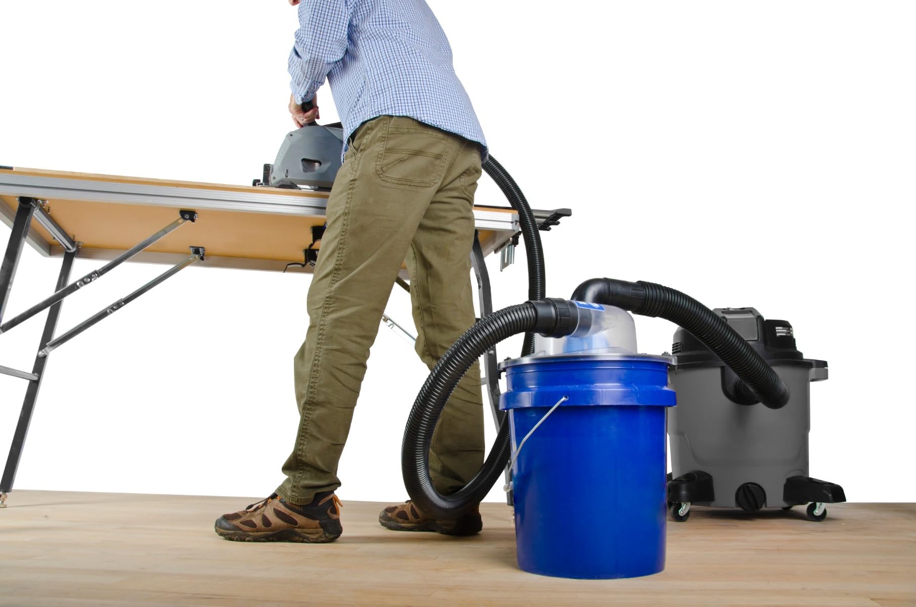 Dust Deputy Low-Pro Plus - Kit de separador de polvo para aspiradoras húmedas y secas, adaptador de 2.5 pulgadas y manguera de 3 pies, se adapta a cubos estándar de 5 galones, fabricado en Estados