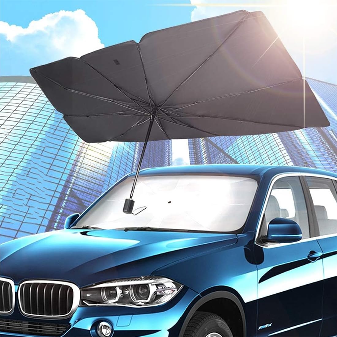 Generic Car Windshield Sun Shade, Foldable Umbrella Sunshade/Cover for Most Cars Reflective Sunshade for Car Front Windshield, Black