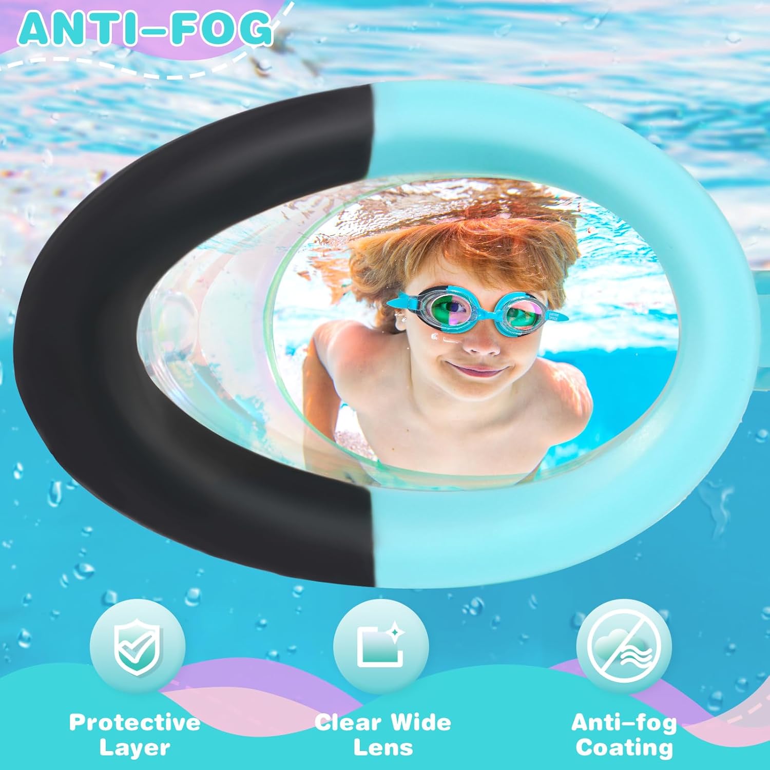 Water Space Kids Goggles, 2 Pack Swim Goggles for Kids Boys Girls Toddler Age 3-15, Clear View Anti-fog UV Protection No Leak - Image 3