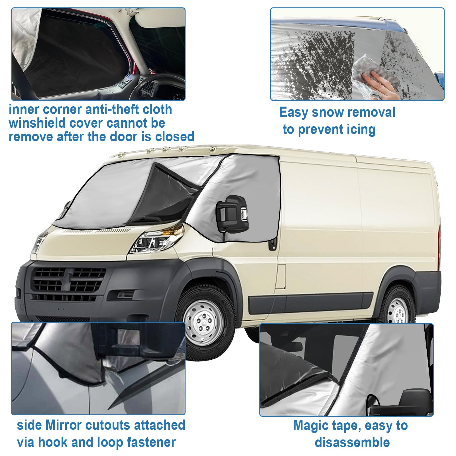 Zewnętrzna termiczna osłona przedniej szyby do Fiata Ducato X250/290 do Peugeot Boxer 2006-2025, wodoodporna osłona przedniej szyby, zaciemniająca, ochrona przed śniegiem, lodem, kurzem, osłona