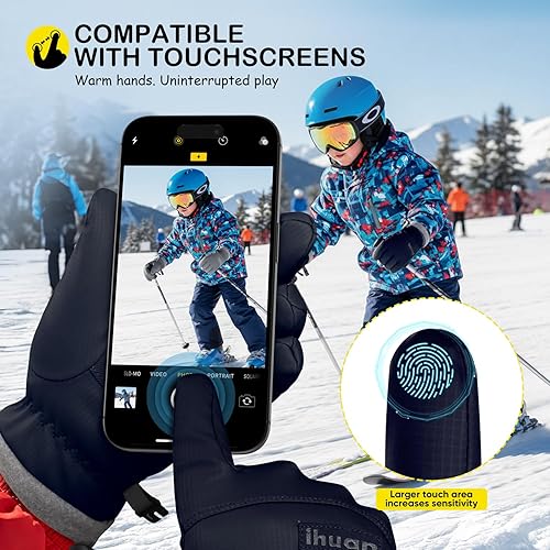 Miniatura 6 de ihuan Guantes de esquí impermeables de invierno para niños, snowboard, pantalla táctil, nieve, ciclismo, correr, para niños y niñas
