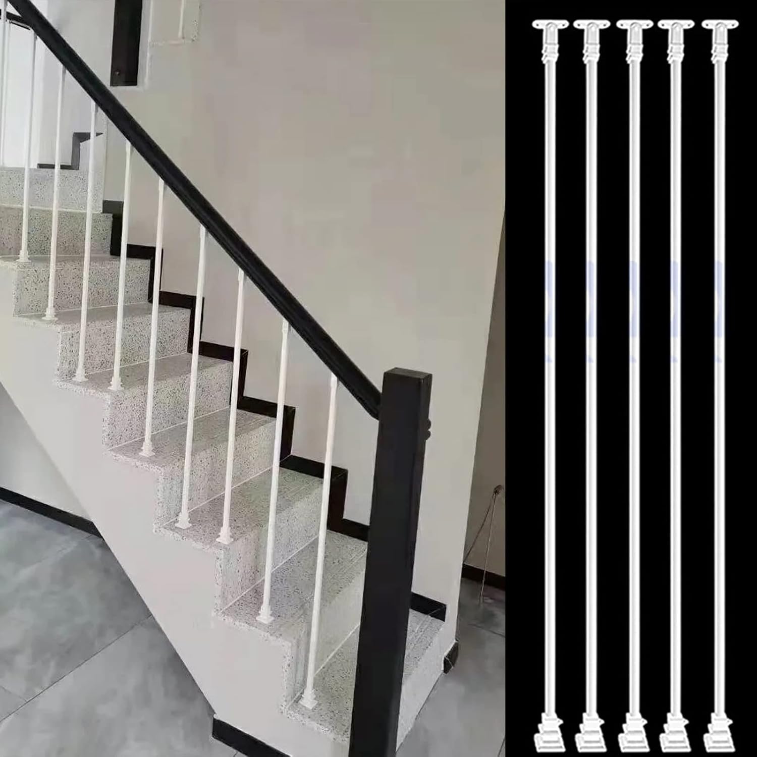 White Wrought Iron Garden Villa Stairs Baluster 35 39 43 47 51 55 59 inch, 1 2 5 10 Pcs Balusters Spindle Kit For Hallway, 2 3 4 5 6 7 Stairway Steps, Staircase Decor Posts(5pack,White Post 90cm/35in)