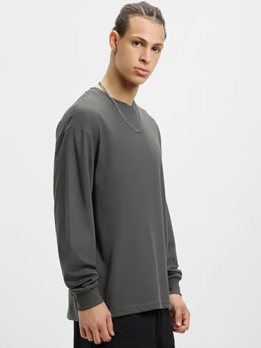 Image of Bewakoof Men's Solid Oversized Fit Full Sleeve Round Neck Cotton T-Shirt