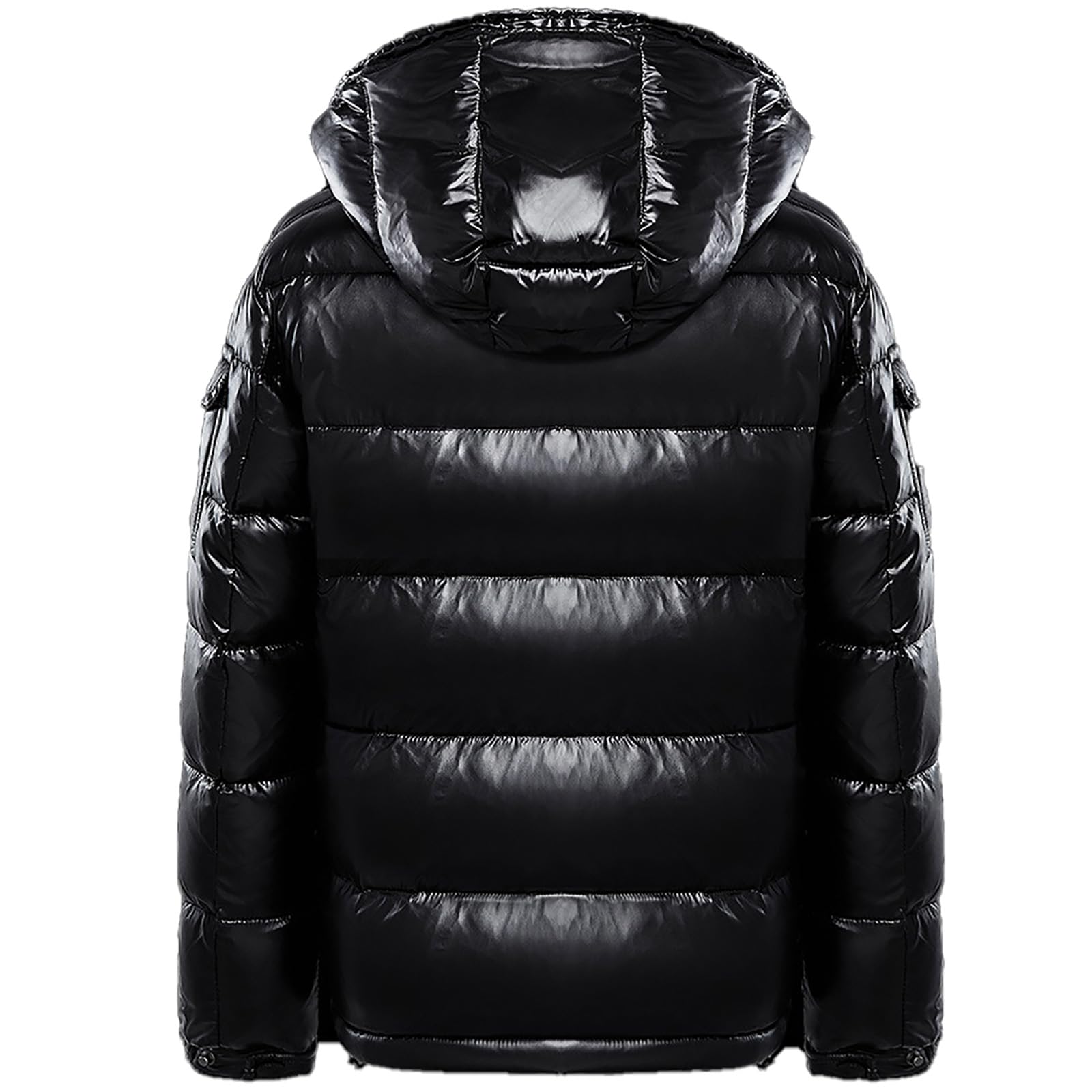 Winterkapuzenjacke, warm, mittleres Gewicht, Metallic-Daunenjacke, Reißverschluss, Steppung, glänzender Puffermantel, Schwarz , M