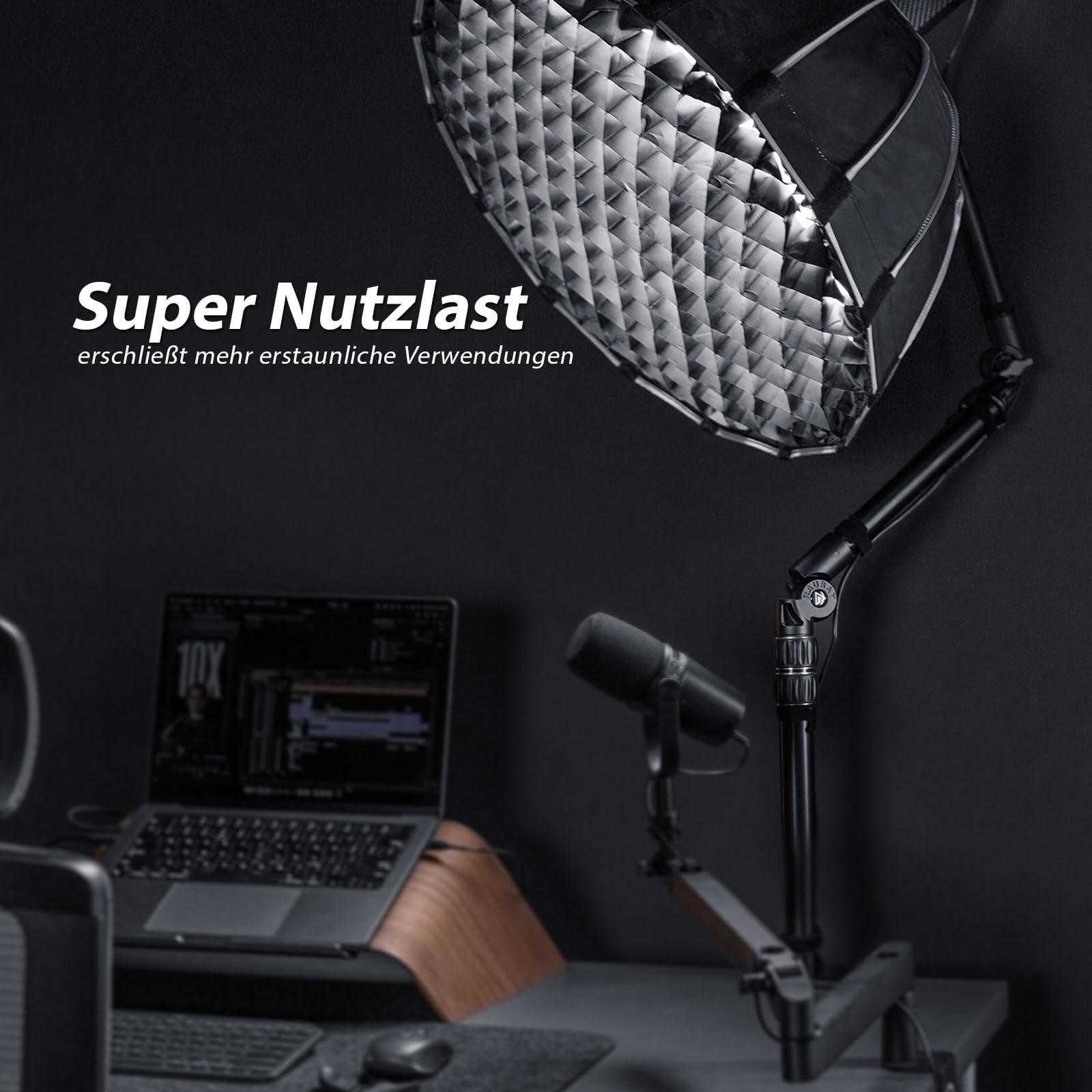 【Ganz aus Metall】RAUBAY Desktop Magic Arm, Overhead-Kamera-Tischhalterung, Tischleuchtenstativ mit 1/4-Zoll-Kugelkopf, 3/8-Zoll & 5/8-Zoll-Adapter, C-Klemme für DSLR, Webcam, Mikrofon, Projektor DMA01