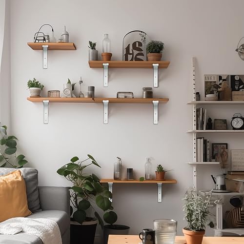 Miniatura 6 de Paquete de 8 soportes de estante de 6 pulgadas, soporte flotante de 90 grados, soporte negro en forma de L, soporte de pared para estante (negro)