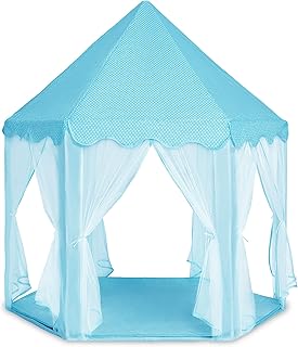 خيمة قلعة الاميرة من سلسين، خيمة لعب الاميرة قابلة للطي، خيمة اميرة للاستخدام الداخلي والخارجي مع شنطة حمل محمولة، مقاس غير مطوي 55 × 53 انش (ازرق غير مطوي)، بوليستر