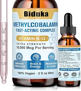 10,000mcg Sublingual Vitamin B12 Liquid Drops, Unique Formula with D3, B9Folic Acid, Calcium, Support Energy, Heart, Mood, Brain, Immune System, Vegetarian, Non-GMO & Gluten Free