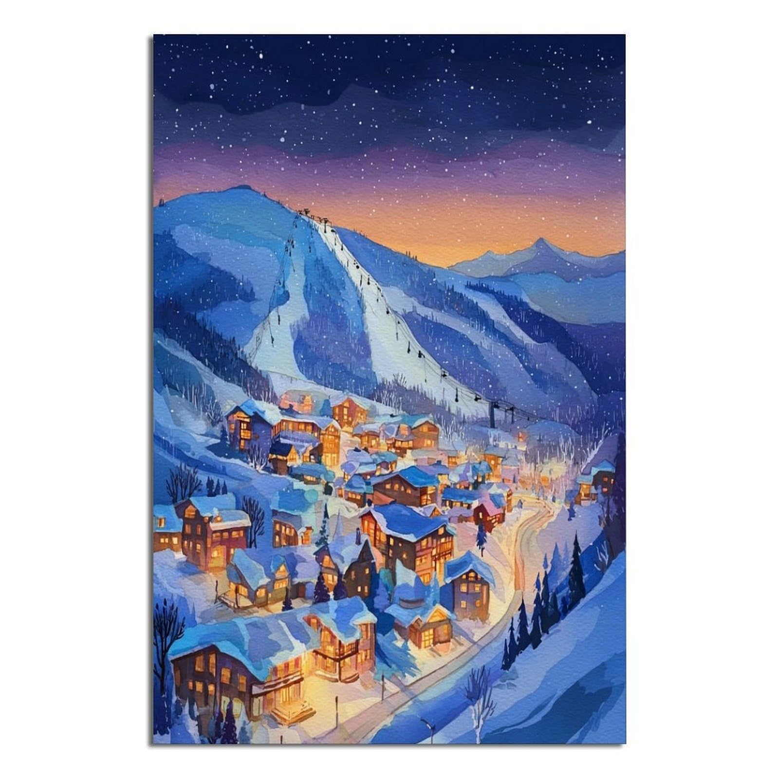 iPuzou Aspen Ski Poster 20x30inch(50x75cm) Vintage Watercolor Canvas Art