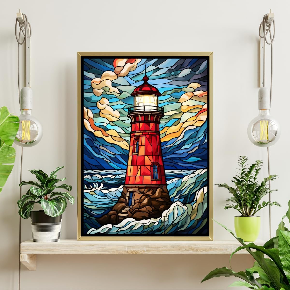 Stained Glass Lighthouse Jigsaw Puzzle 300/500/1000 Piece (500pc (38×52cm))