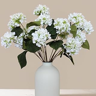 Real Touch Hydrangea Flowers 5 Stems (15 Heads) Artificial, Small Faux Hydrangea Flowers with Stems For Table Decor, Mini Silk Floral Arrangements Bouquet, Hortensias Artificiales, Snowball Viburnum