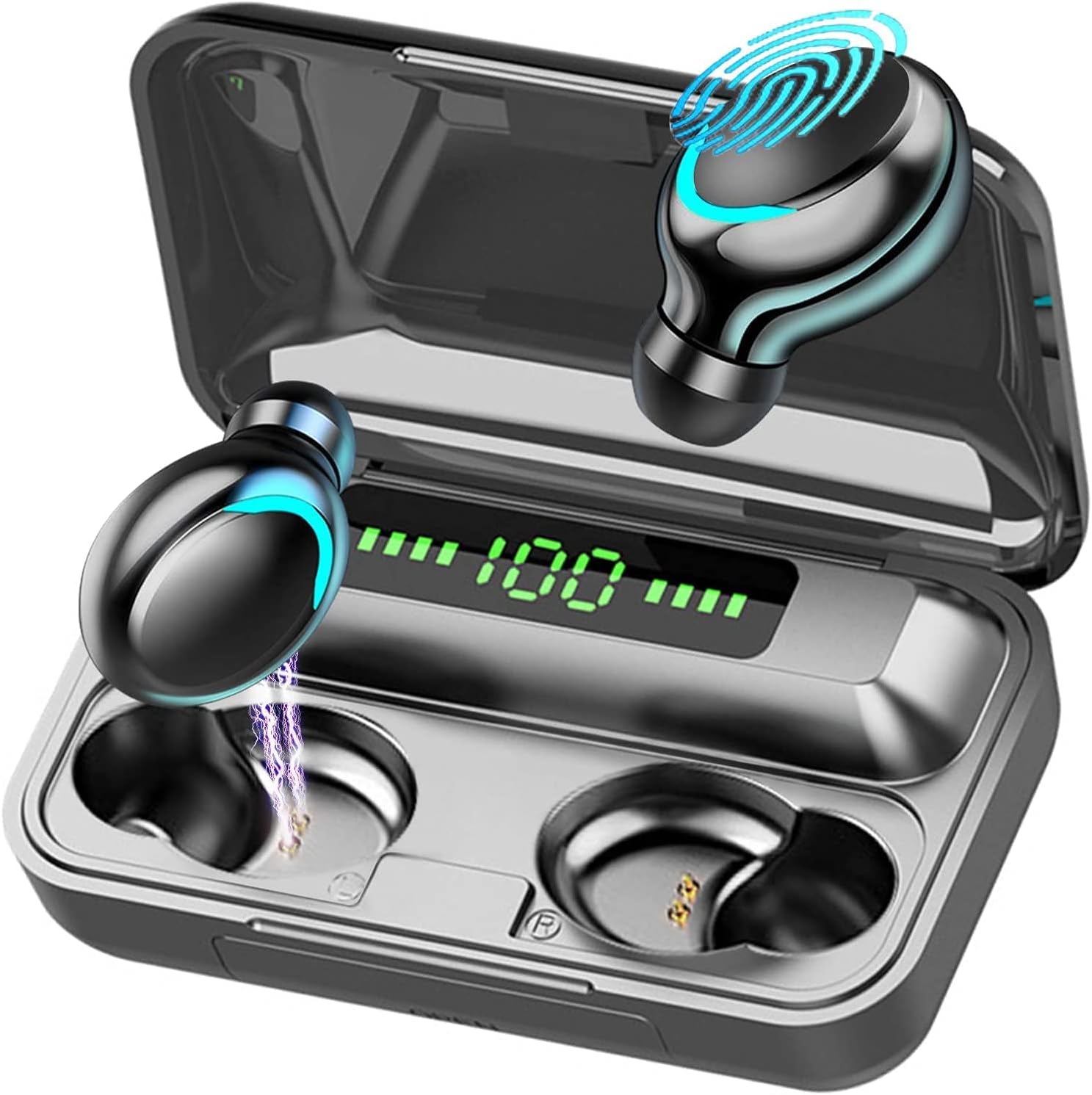 VOLTSTECH TWS Wireless F9-5 Earphone Bluetooth 5.1 Earphones HiFi Stereo Headset Noise-Cancelling Touch Control Mini Earbuds Headphones Built-in HD Mic with Charging Case, Black image 5