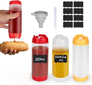 3pcs 20 oz Inverted Condiment Squeeze Bottles, Leak-proof Refillable Sauce Container for All Types Liquid, Plastic Squeeze Dispenser for Ketchup Mustard Mayo Honey Syrup Oil