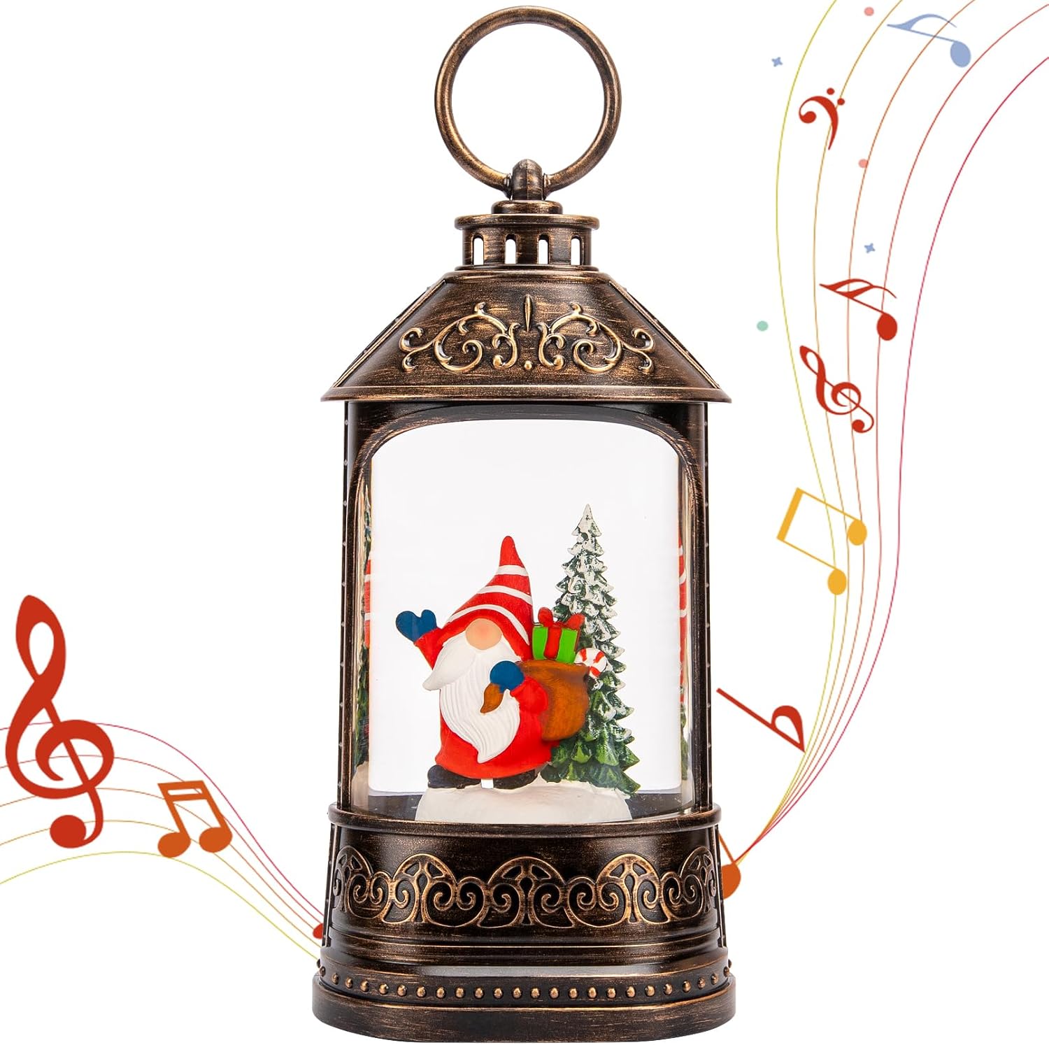 Christmas Snow Globe Lantern, Glitter Lighted Gnomes Snow Globe with Music,Musical Christmas Decorations USB and Battery Operated, Gnome Christmas Decor