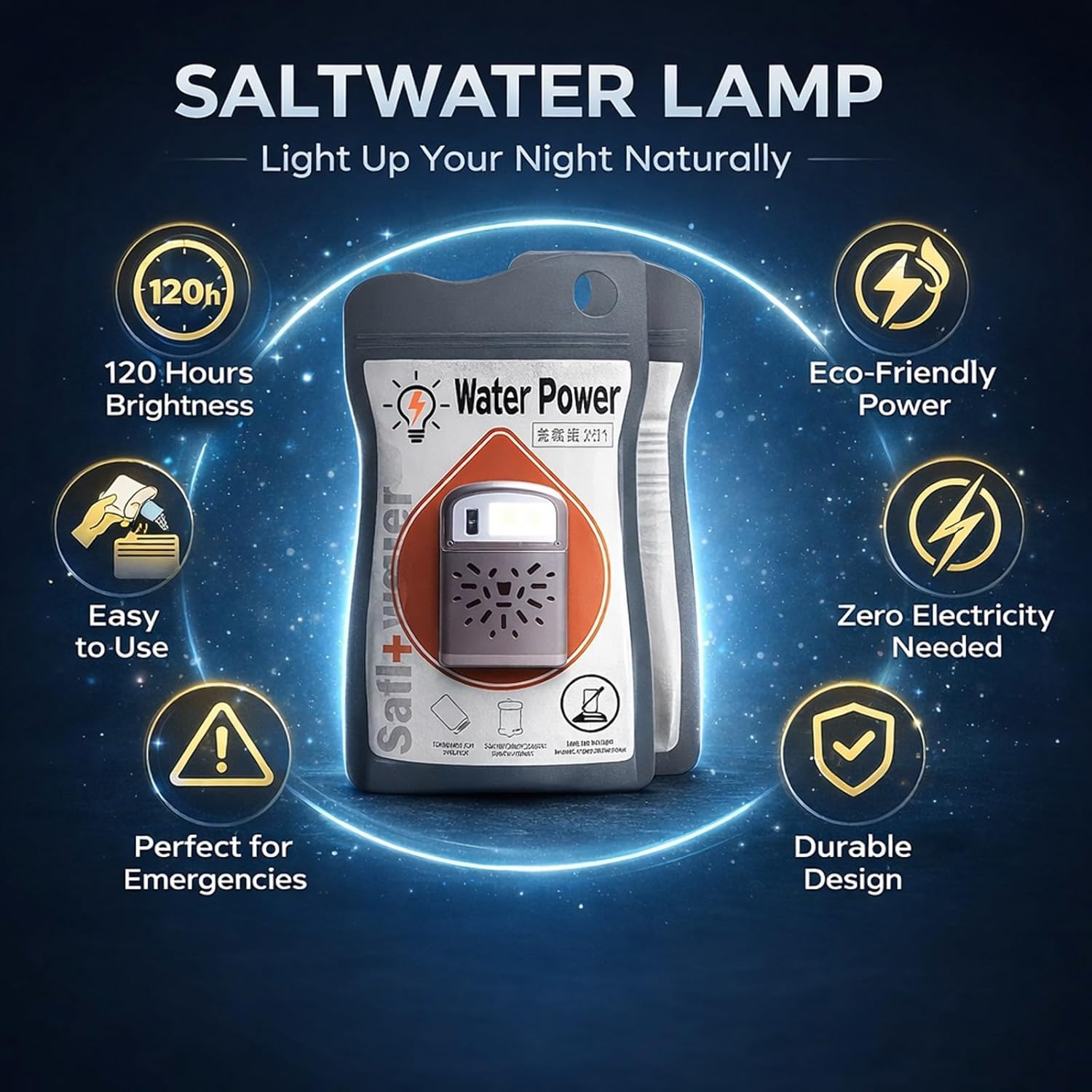 Emergency Salt Water Lamp 3 Pcs, Environmentally Friendly Travel Light with No Batteries Needed - Up to 120 Hours Continuous Lighting, Durable Hanging Design for Power Outages &