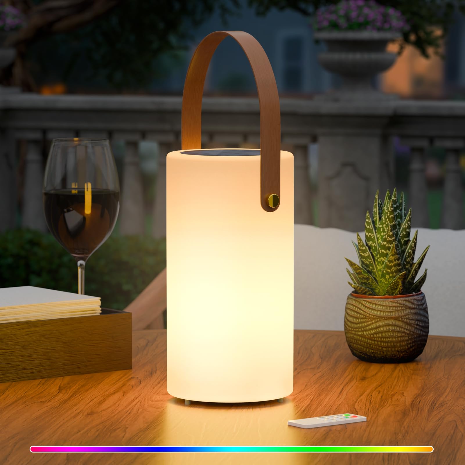 MALUX Solar Tischlampe Outdoor 2-in-1 Aufladung Warmweiß & RGB LED Tischleuchte mit Fernbedienung IP44 Wasserdicht Kabellos Tragbar Wiederaufladbar für Garten Terrasse Balkon Camping Wohnzimmer