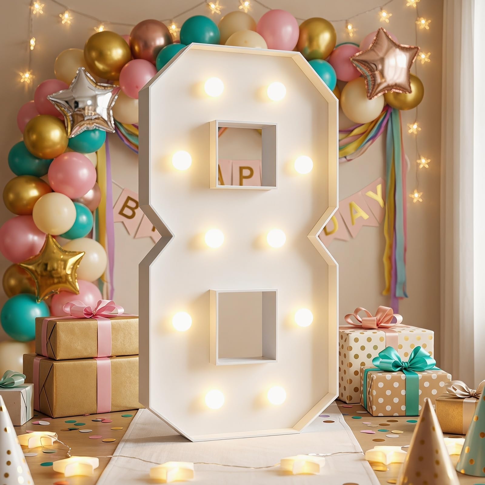 Litery namiotowe, 70/100/120 cm Świecące cyfry 1. 18 16 Dekoracja urodzinowa, Duży znak literowy LED Baby Shower Dekoracja okazji ukończenia szkoły Wesele(Number 8,120cm(4FT))