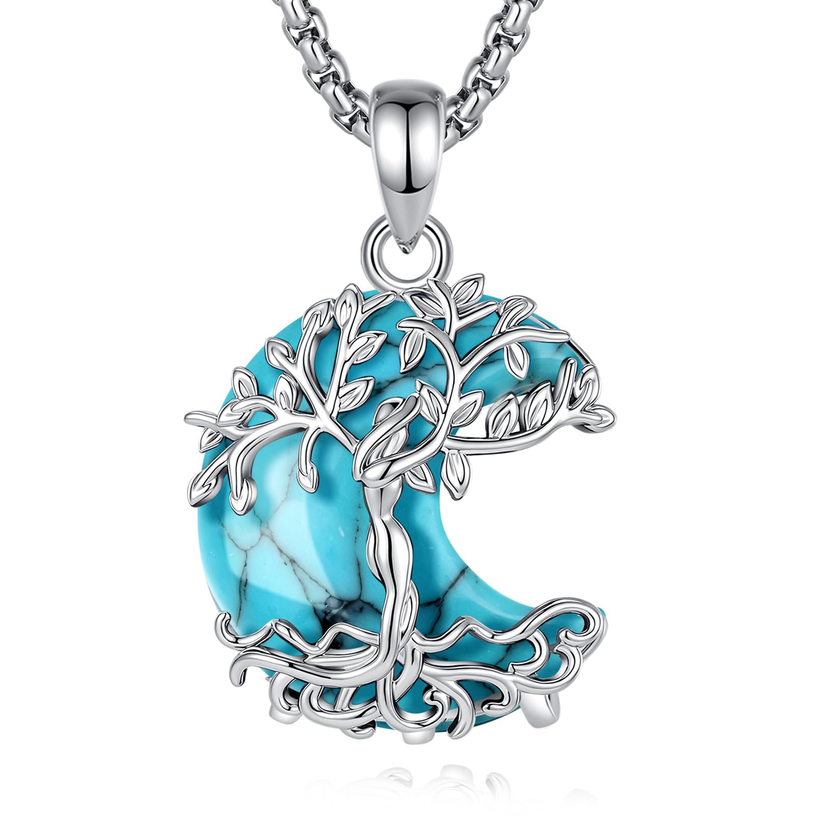 AEONSLOVE Collana Albero della Vita in Rame Rodiato con Turchese