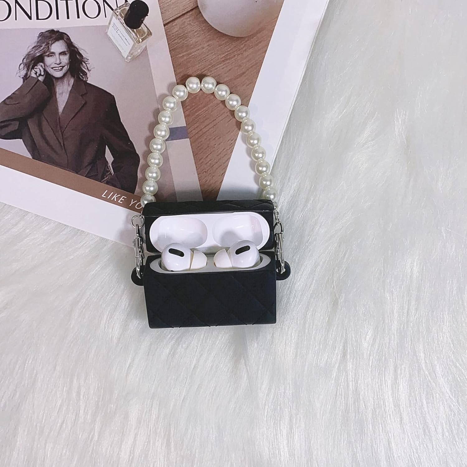 MIDOS Airpods Pro Case Lattice Bag Design with Pearl Chain Handbag