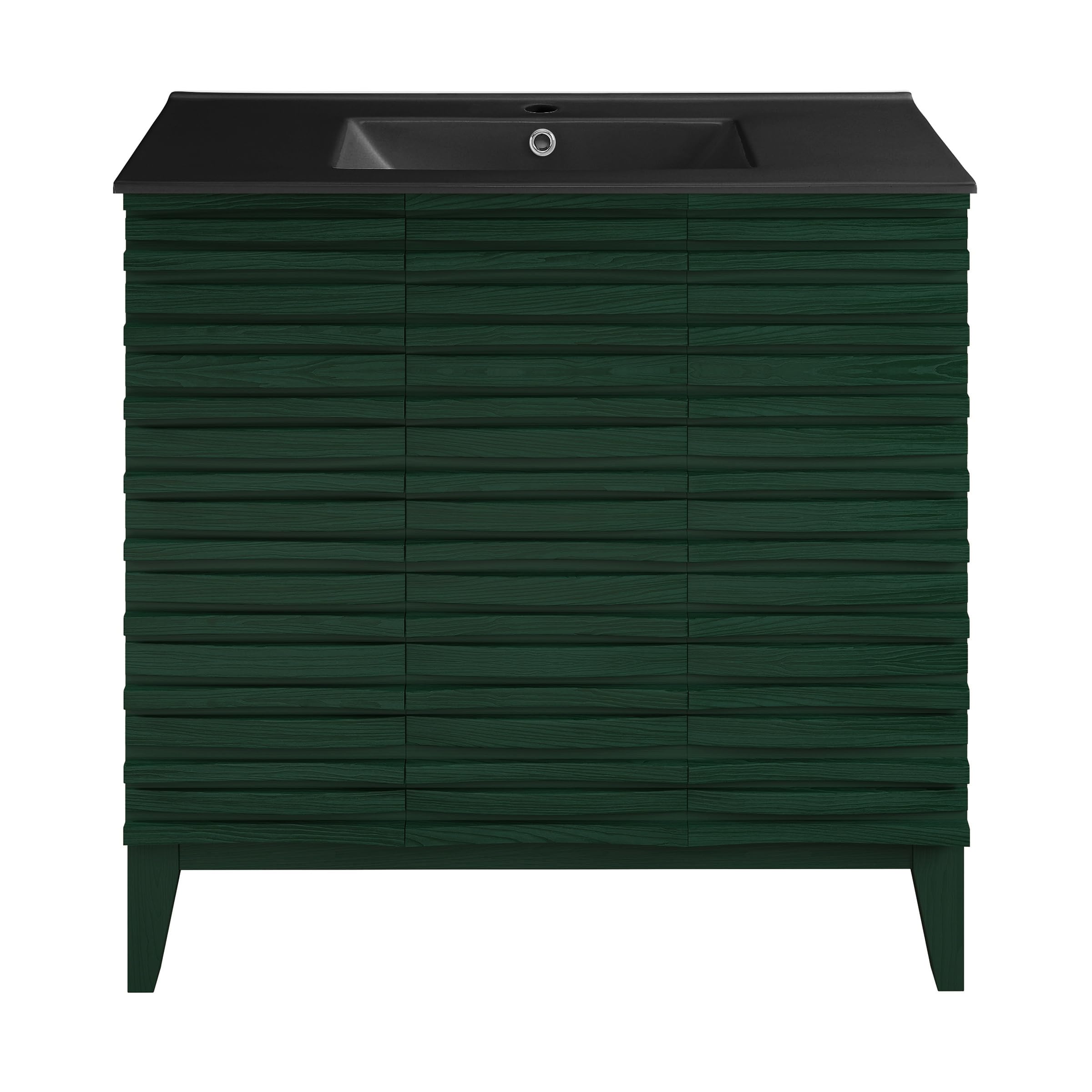 Swiss Madison Cascade 36" Freestanding Bathroom Vanity in Green Oak with Black Sink Top