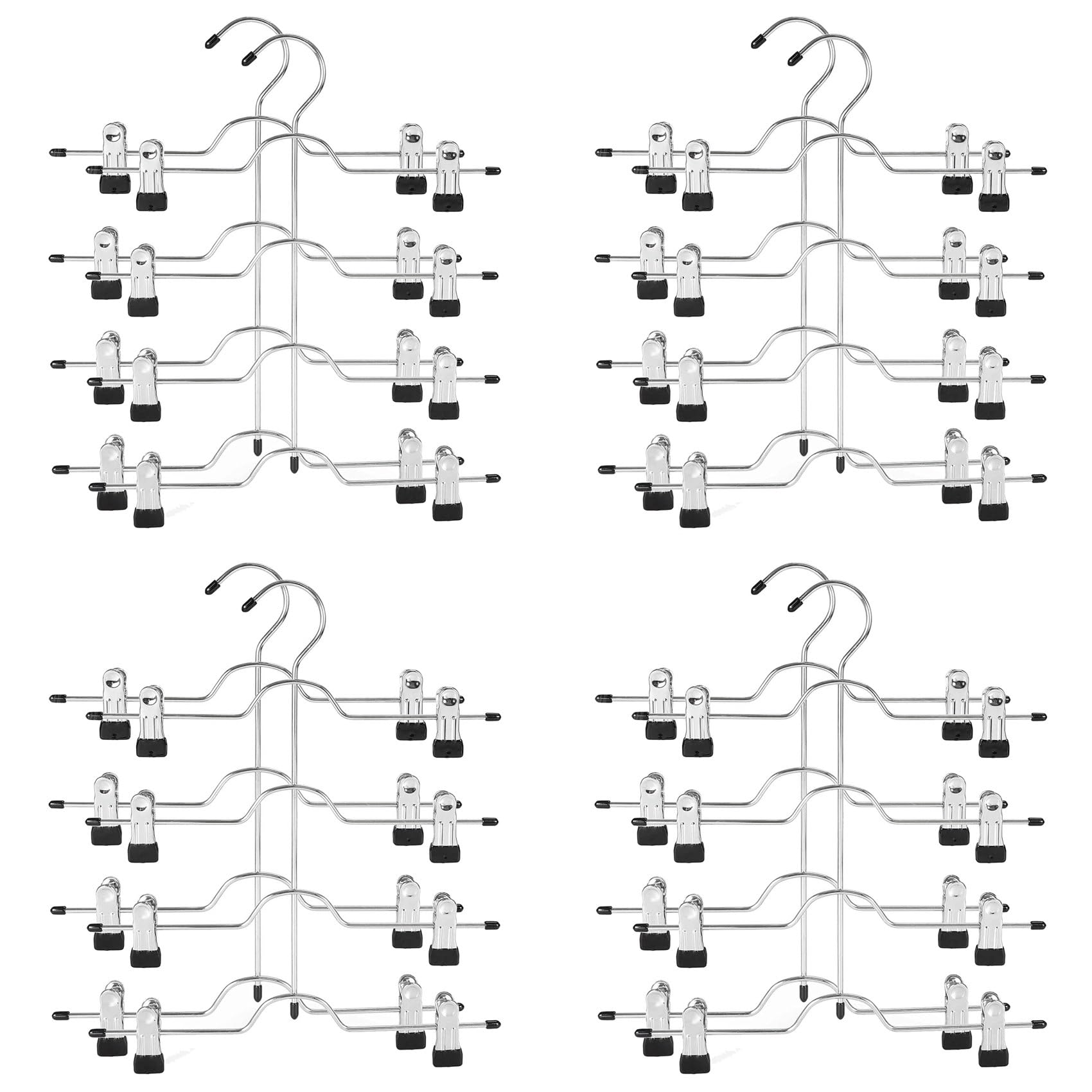 Hndhbfgrt 4 Tier Pants Hangers Metal Skirt Hangers with Clips,Trouser Clips Hanger,for Slacks,Trousers,Jeans,Towels,8-Pack Black