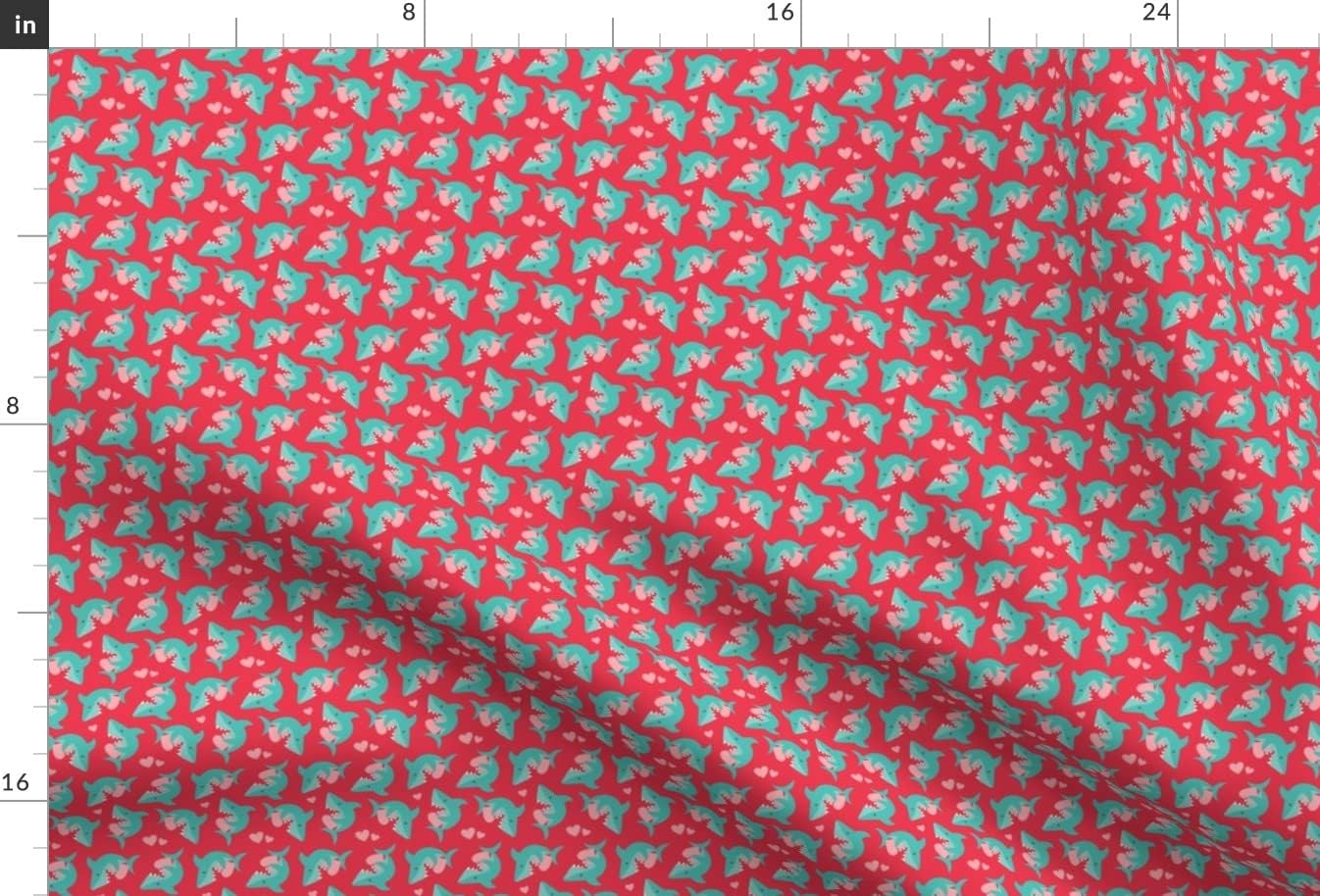 Spoonflower Fabric - Valentine Sharks Valentines Day Shark Hearts Boys Blue Printed on Upholstery Velvet Fabric Fat Quarter - Upholstery Home Decor Bottomweight Apparel