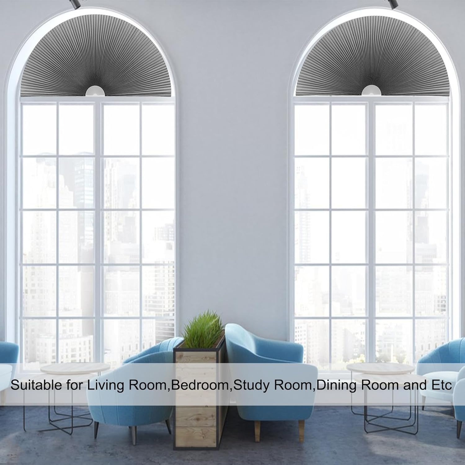 MALOKI Arch Window Shade Blackout Half Circle Cellular Shades No Drill Honeycomb Blinds for Windows UV Privacy Protection Pleated Fabric Half Moon Window Shade for Home Office