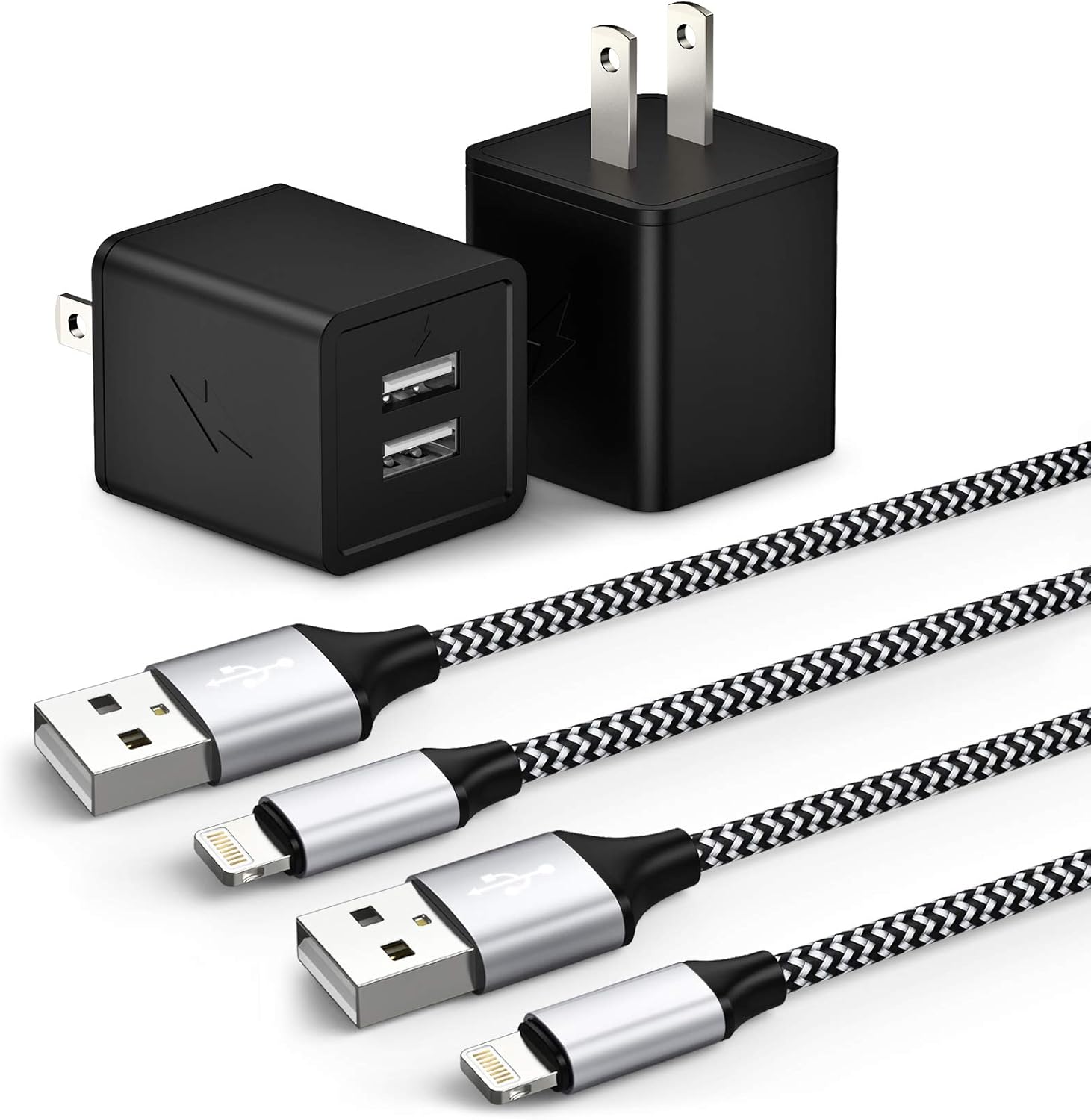 iPhone Charger, MFi Certified Lightning Cable Nylon Braided Fast Charging 2Pack 6FT Data Sync Transfer Cord with Port Plug Wall Charger Compatible with iPhone 11 Pro Max XS XR X 8 7 6S 7 Plus