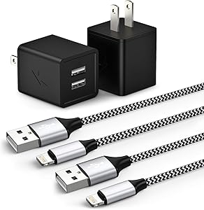 iPhone Charger, MFi Certified Lightning Cable Nylon Braided Fast Charging 2Pack 6FT Data Sync Transfer Cord with Port Plug Wall Charger Compatible with iPhone 11 Pro Max XS XR X 8 7 6S 7 Plus