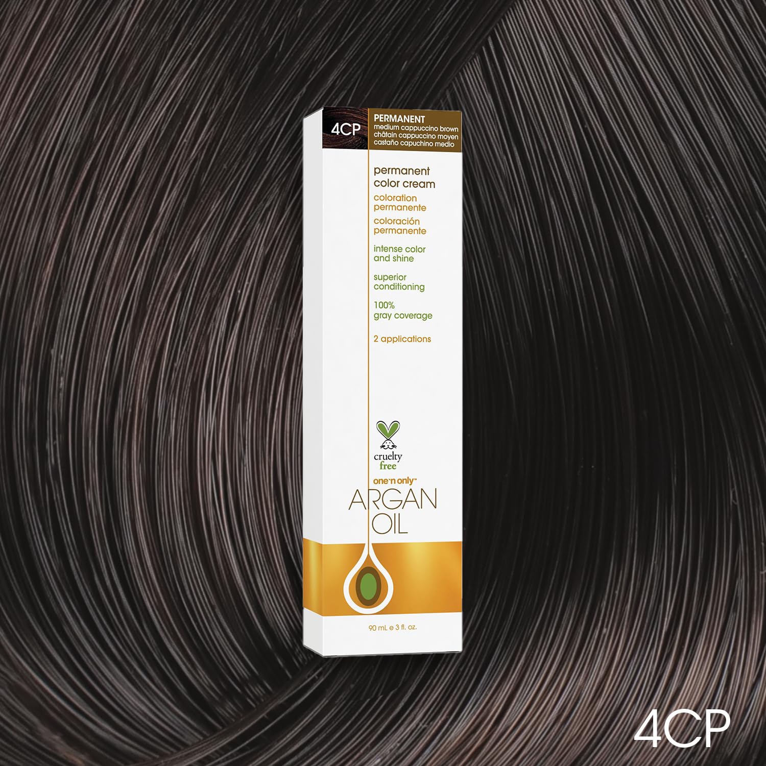 One N' Only Permanent Hair Color - Permanent Hair Dye Made with Argan Oil - Delivers Rich, Accurate Tones with Gray Coverage - Improves Moisture & Elasticity - 4CP Medium Cappuccino Brown (3 oz)
