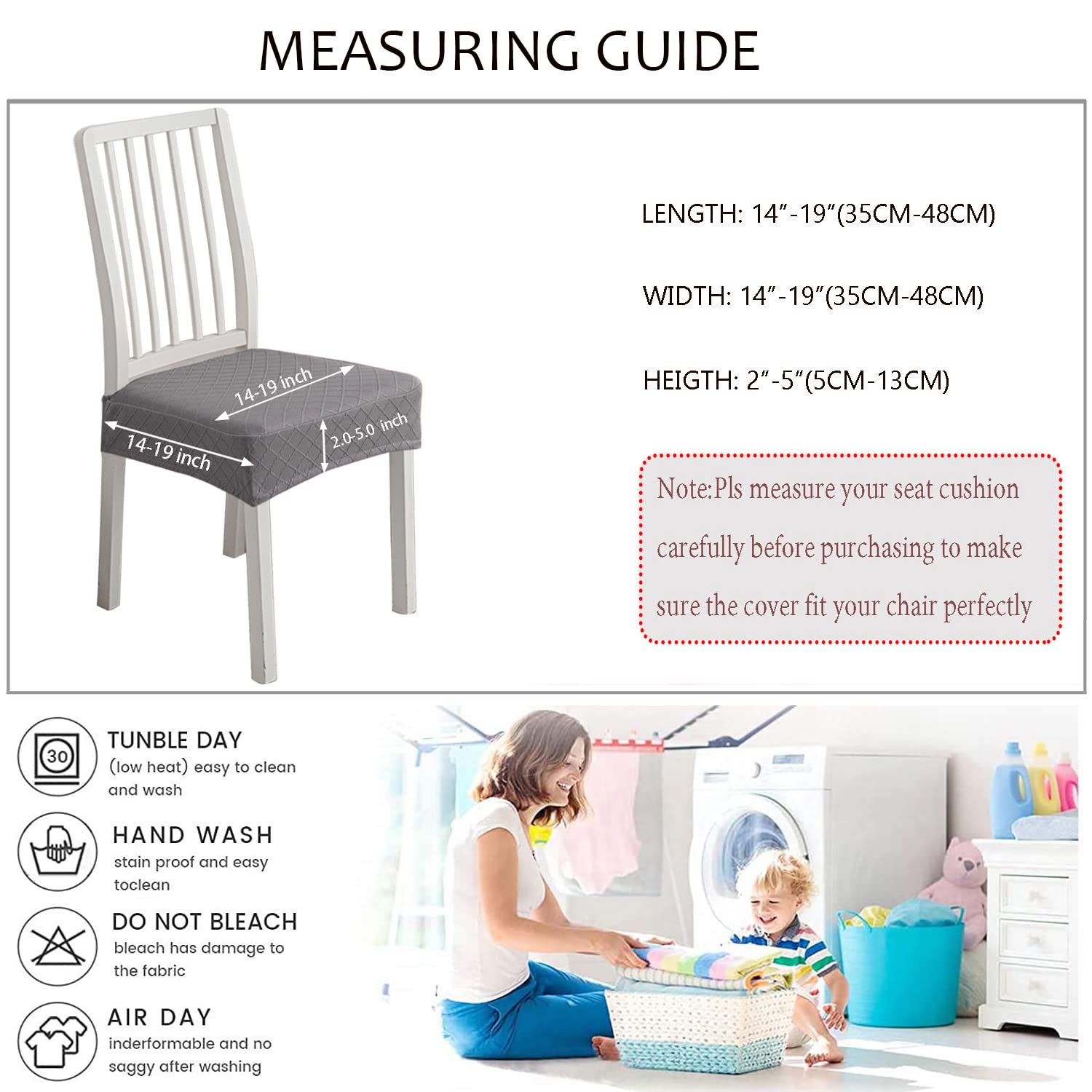Housse de Chaise 6 Pièces, Treillis en Diamant pour Chaises de Salle à Manger, Extensibles Amovibles Lavables Protection pour Salle à Manger, Adaptées à Cuisine, Fêtes, Hôtels, Gris