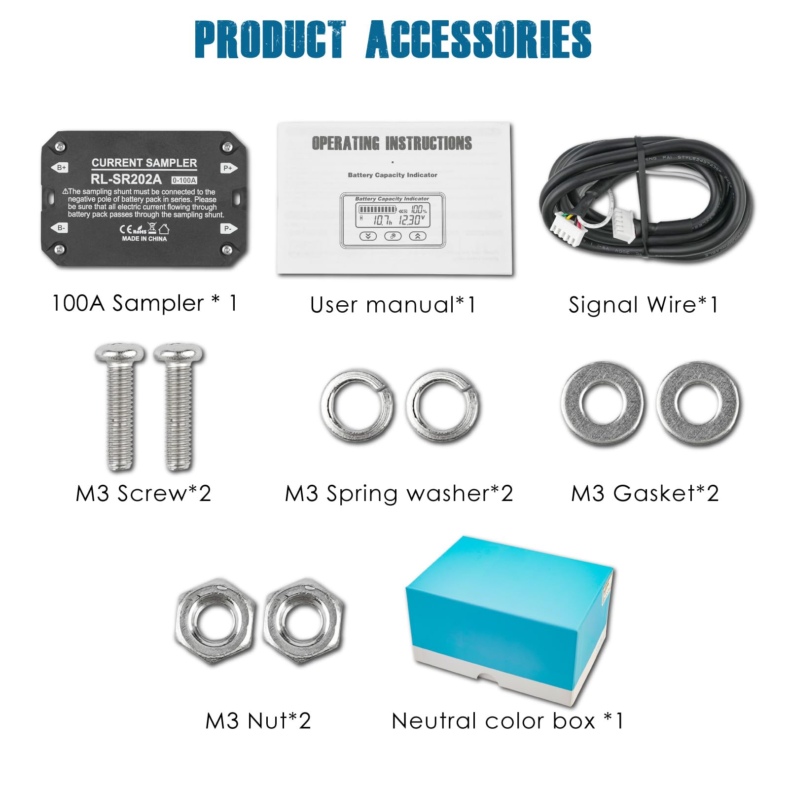 Runleader RL-BI050C Mini Monitor Batteria con Shunt 100A | Capacità Tensione & Contaore per DC 12V 24V 36V 48V LiFePO4 AGM GEL Piombo Acido Trojan Litio Camper Carrello Golf Bici