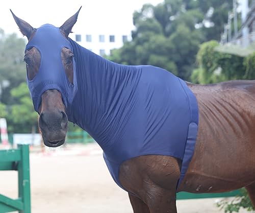 Miniatura 4 de Leberna Capucha elástica para caballo con cremallera y cubierta completa para el cuello (azul marino, S)